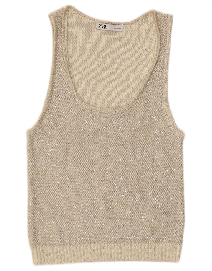 Zara Womens Knit Vest Top UK 12 Medium Grey Polyester