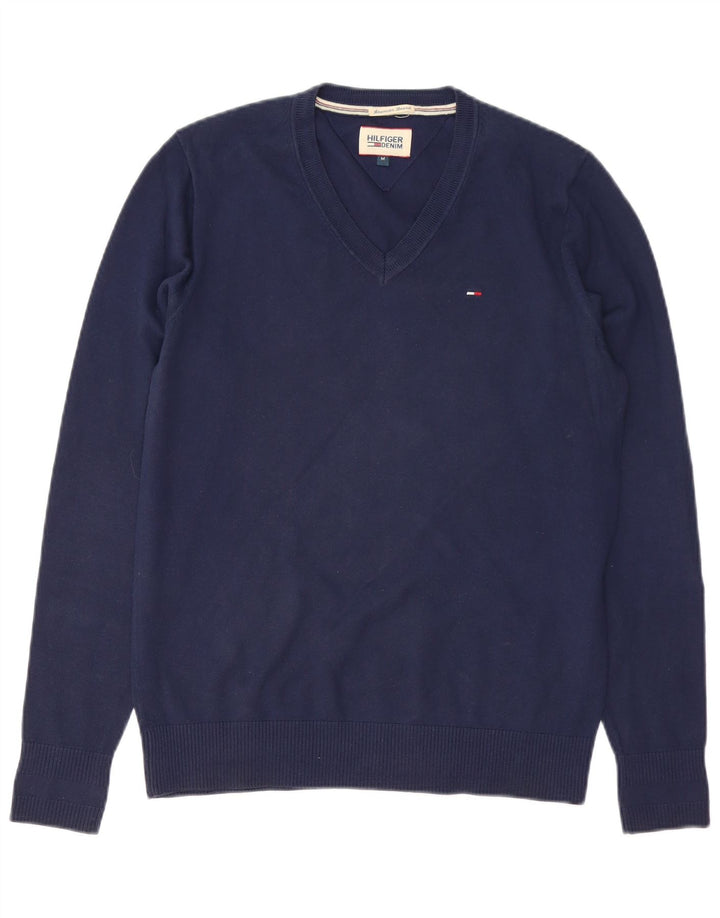 TOMMY HILFIGER Mens V-Neck Jumper Sweater Medium Navy Blue Cotton