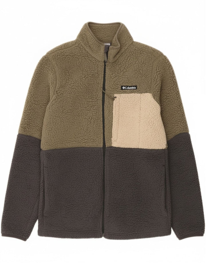 Columbia Mens Fleece Jacket UK 36 Small Khaki Colourblock Polyester