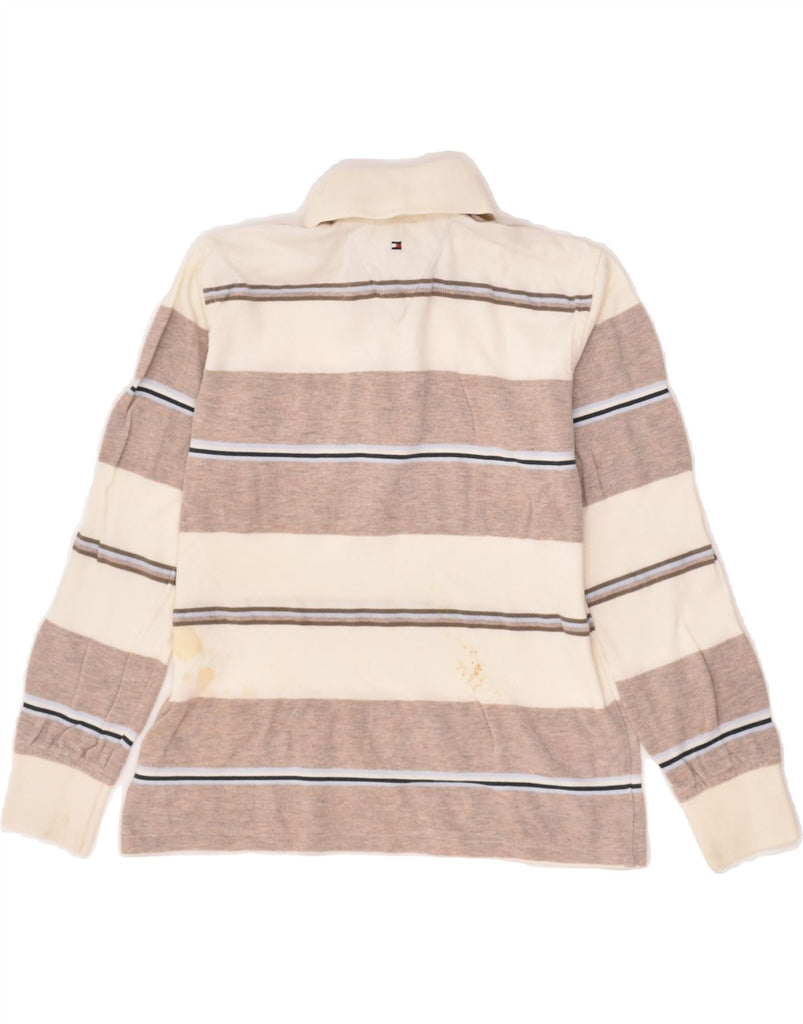 TOMMY HILFIGER Boys Long Sleeve Polo Shirt 7-8 Years Beige Striped Cotton | Vintage Tommy Hilfiger | Thrift | Second-Hand Tommy Hilfiger | Used Clothing | Messina Hembry 