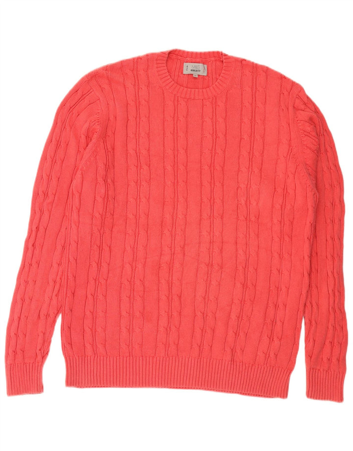 Marks & Spencer Mens Crew Neck Jumper Sweater XL Pink Cotton