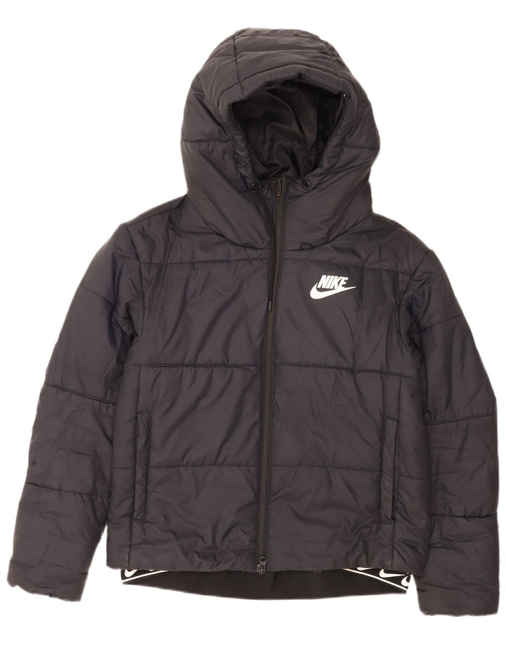 Nike Womens Graphic Hooded Padded Jacket UK 10 Small Black Polyester