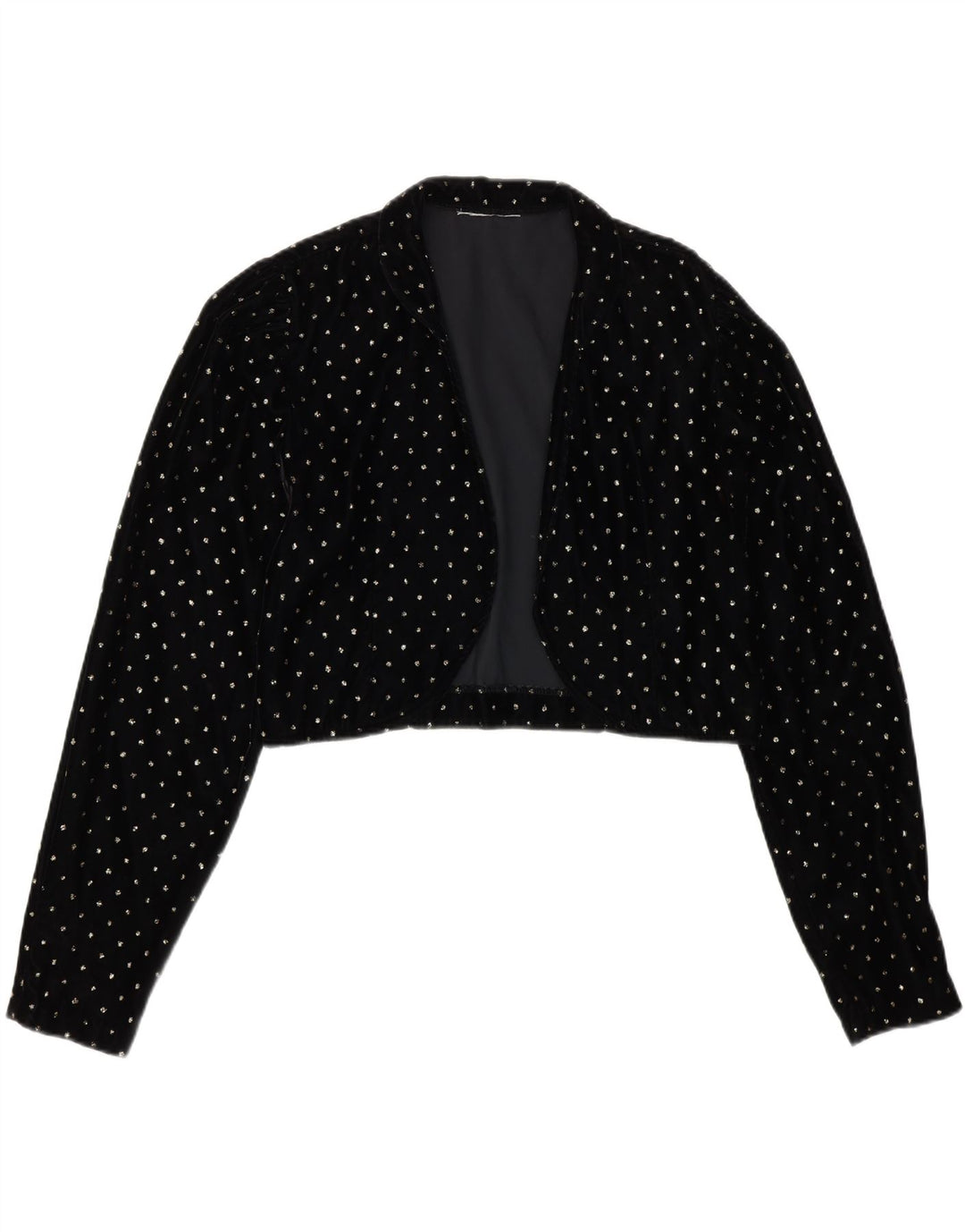VINTAGE Womens Velvet Bolero Jacket UK 12 Medium Black Spotted Vintage Vintage and Second-Hand Vintage from Messina Hembry 