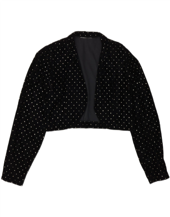 VINTAGE Womens Velvet Bolero Jacket UK 12 Medium Black Spotted Vintage Vintage and Second-Hand Vintage from Messina Hembry 