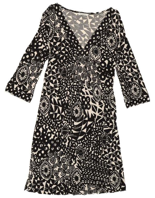 Marella Womens 3/4 Sleeve A-Line Dress UK 12 Medium Black Geometric