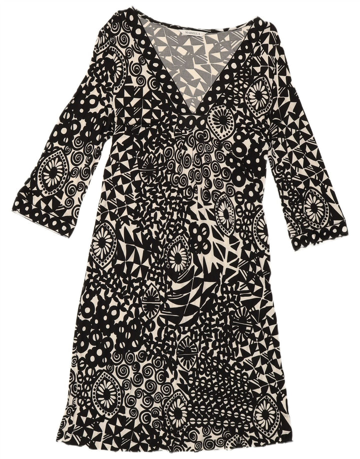 Marella Womens 3/4 Sleeve A-Line Dress UK 12 Medium Black Geometric