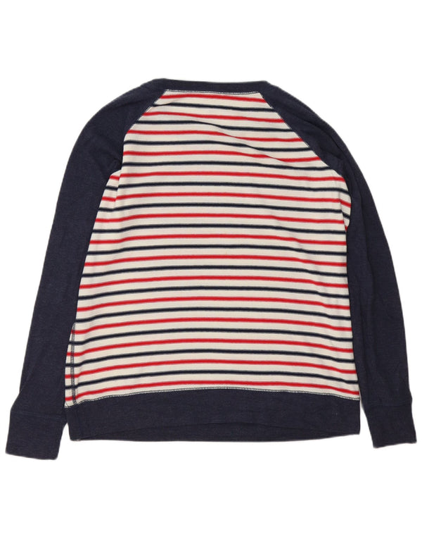 Eddie Bauer Womens Sweatshirt Jumper UK 16 Large Navy Blue Striped Cotton