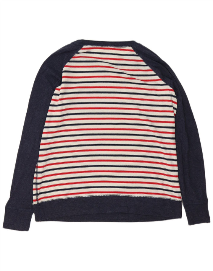 Eddie Bauer Womens Sweatshirt Jumper UK 16 Large Navy Blue Striped Cotton