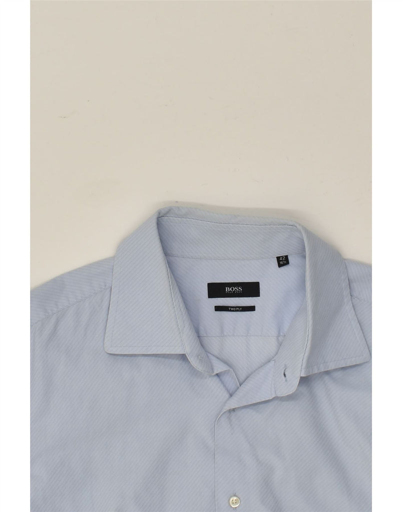 HUGO BOSS Mens Shirt Size 16 1/2 42  Large Blue Cotton | Vintage Hugo Boss | Thrift | Second-Hand Hugo Boss | Used Clothing | Messina Hembry 