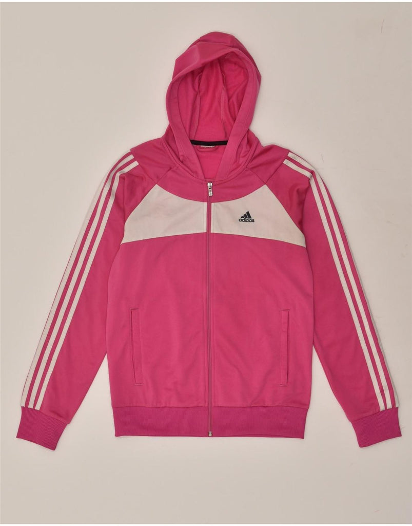 ADIDAS Girls Zip Hoodie Sweater 13-14 Years Pink Colourblock Polyester | Vintage Adidas | Thrift | Second-Hand Adidas | Used Clothing | Messina Hembry 