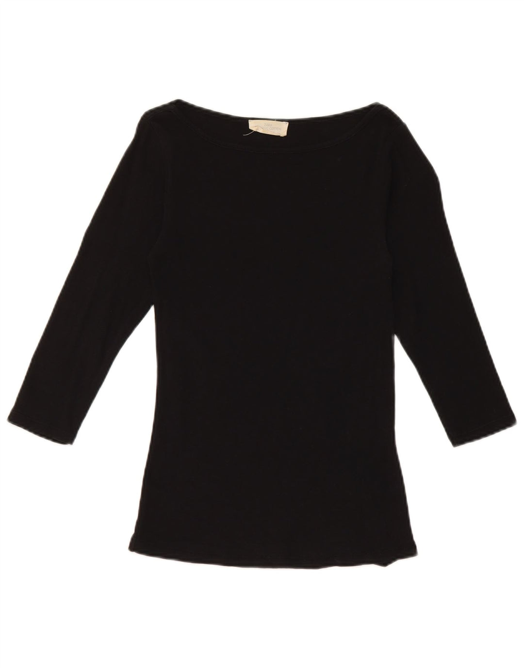 Zara Womens Top 3/4 Sleeve UK 8 Small Black Cotton