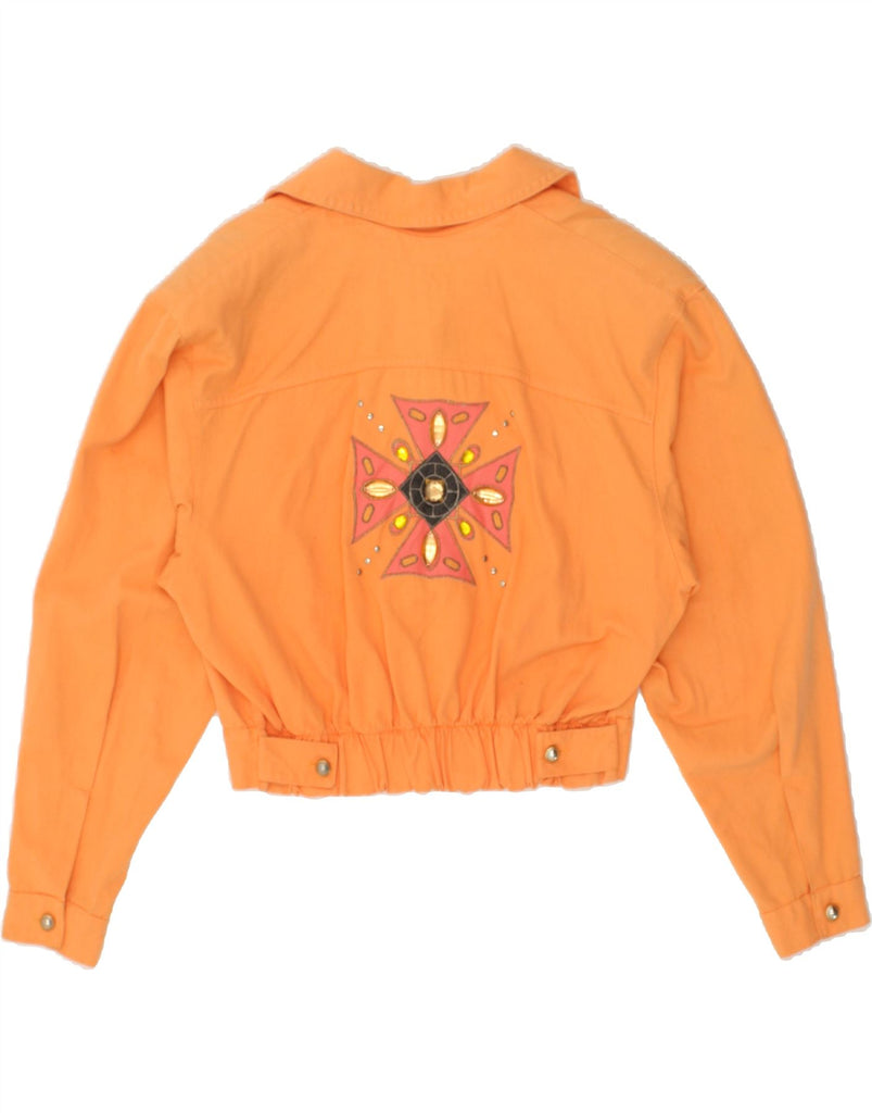 VINTAGE Womens Crop Graphic Bomber Jacket UK 10 Small Orange | Vintage Vintage | Thrift | Second-Hand Vintage | Used Clothing | Messina Hembry 