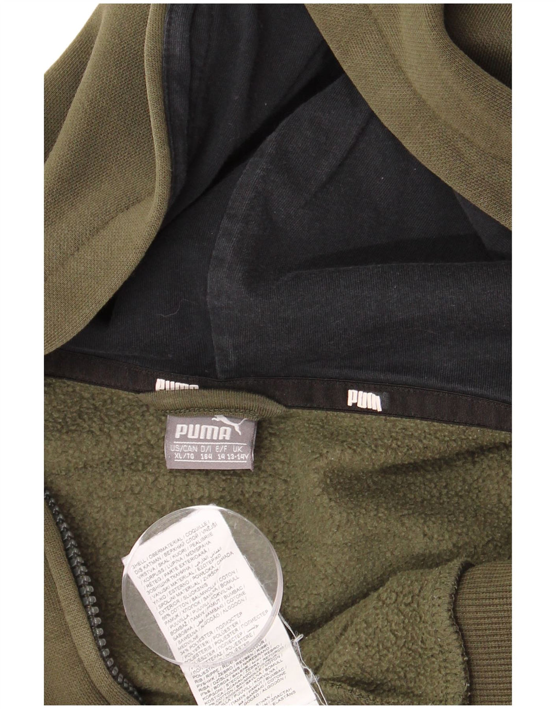 PUMA Boys Graphic Zip Hoodie Sweater 13-14 Years Khaki Cotton