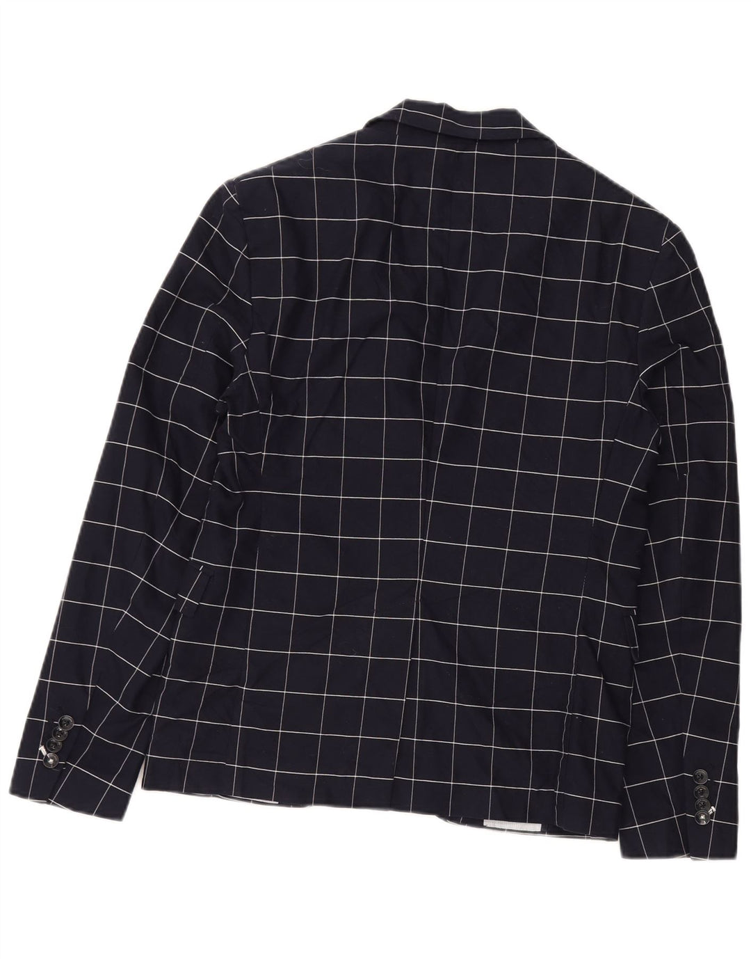 Zara Mens 2 Button Blazer Jacket EU 46 Small Navy Blue Check Cotton