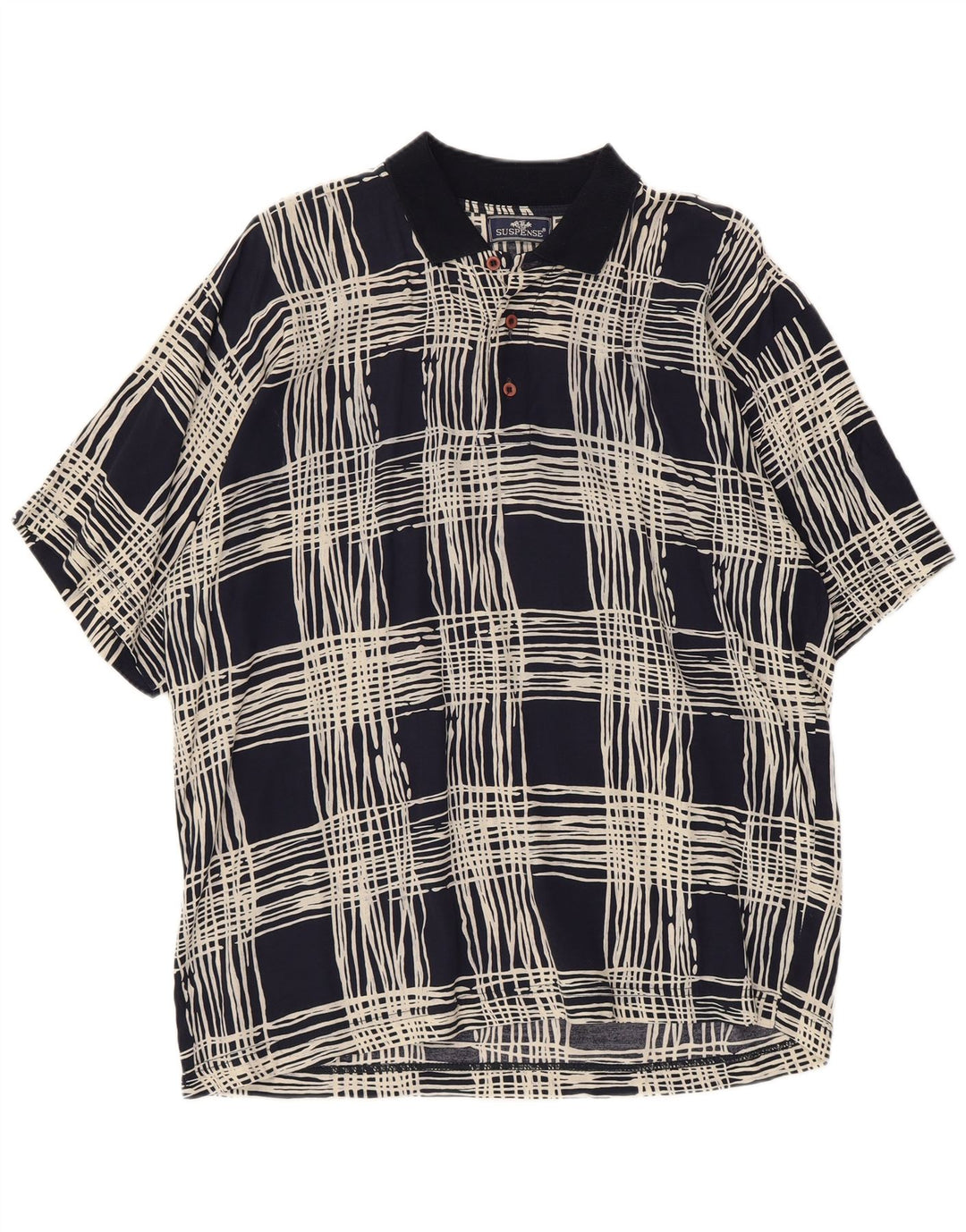 Suspense Mens Short Sleeve Pullover Shirt Large Navy Blue Check Viscose