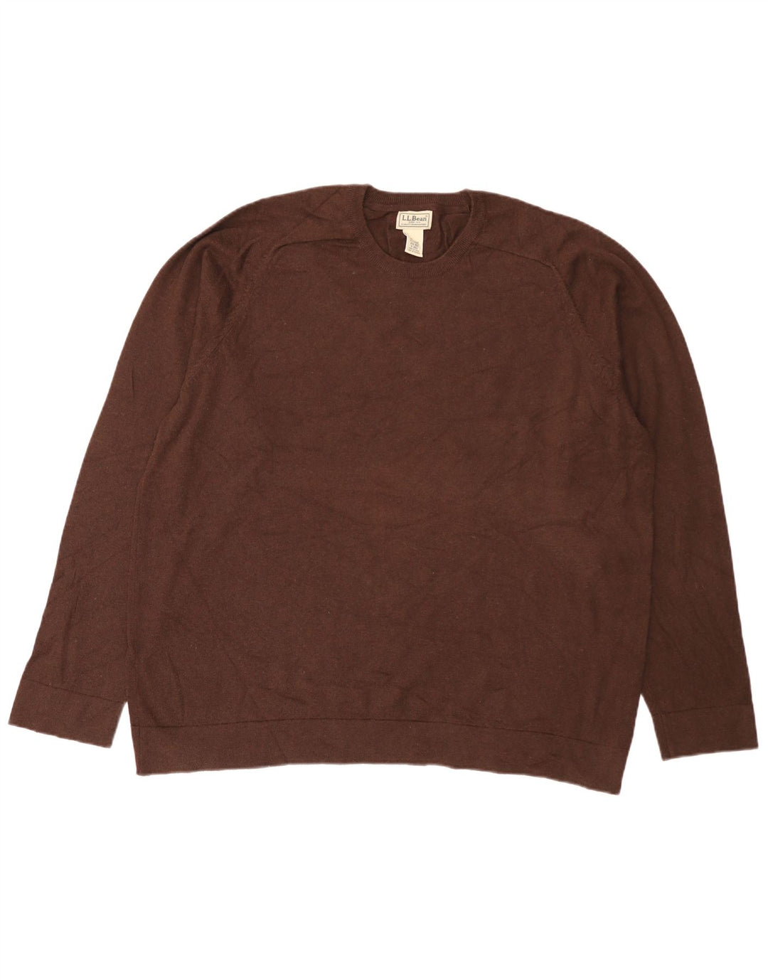 L.L.Bean Mens Crew Neck Jumper Sweater 2XL Brown Cotton