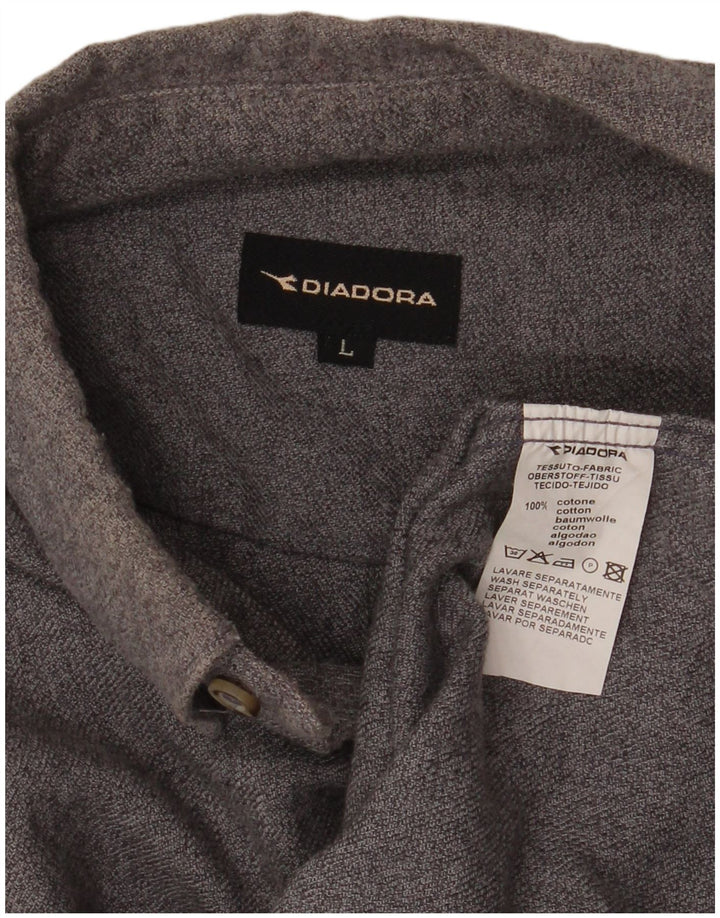 Diadora Mens Flannel Shirt Large Grey Cotton