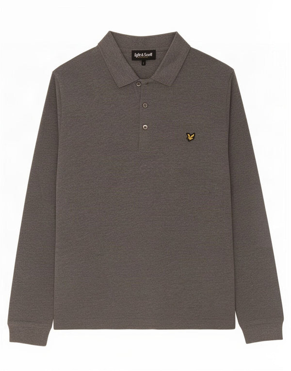 Lyle & Scott Mens Long Sleeve Polo Shirt Large Grey Cotton