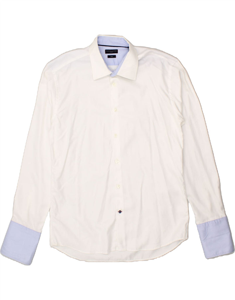 TOMMY HILFIGER Mens Fitted Shirt Size 45 18 XL White Colourblock | Vintage Tommy Hilfiger | Thrift | Second-Hand Tommy Hilfiger | Used Clothing | Messina Hembry 