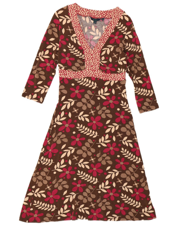 BODEN Womens Long Sleeve A-Line Dress UK 10 Small Brown Floral Bohemian