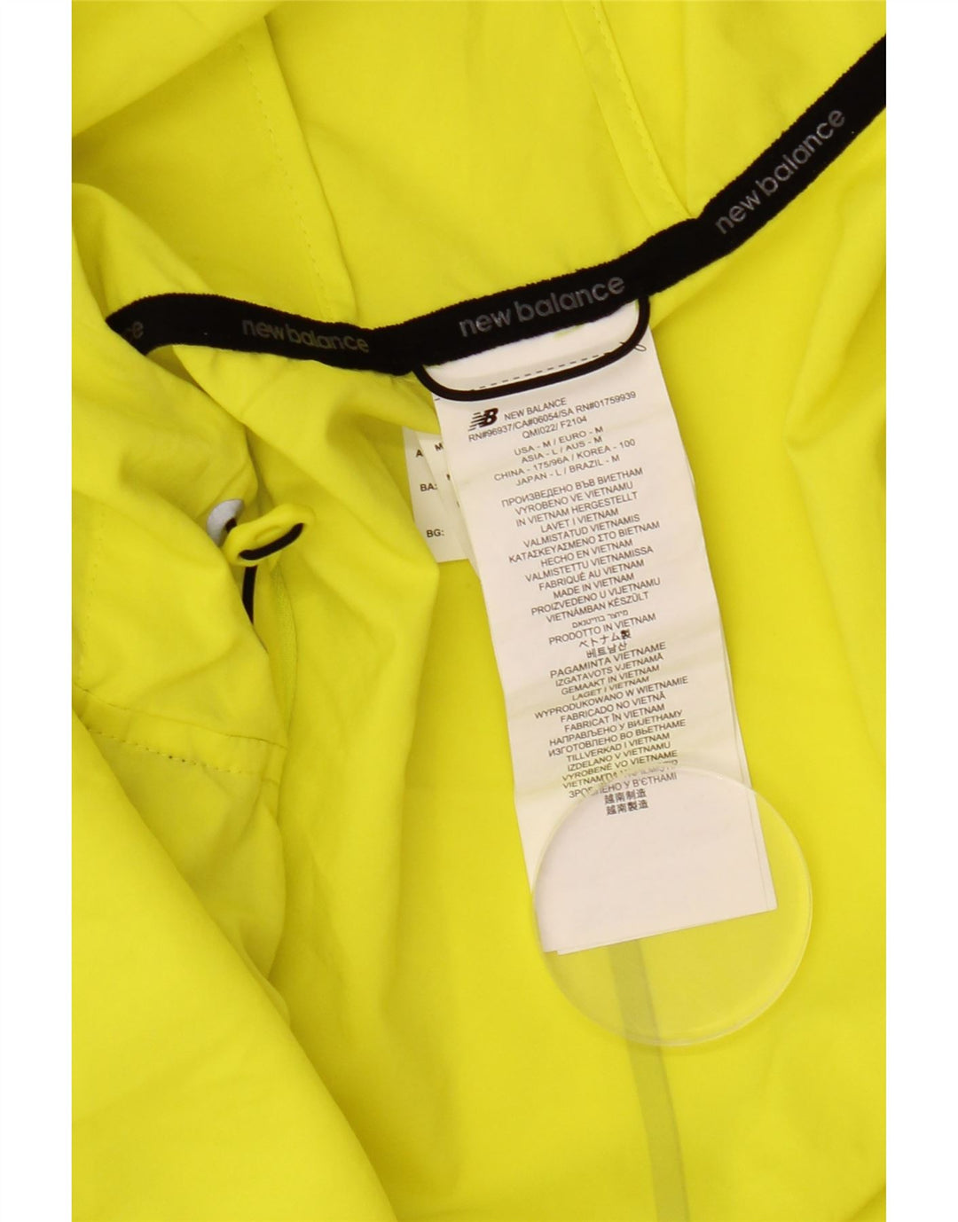 New Balance Mens Hooded Rain Jacket UK 38 Medium Yellow Polyester