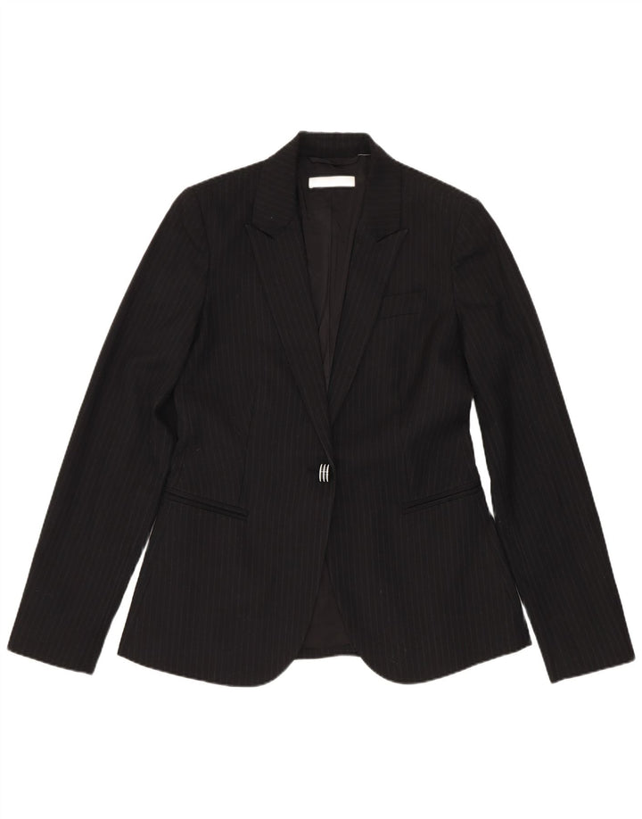 Stefanel Womens 1 Button 2 Piece Suit IT 40 Small W28 L28 Black Pinstripe