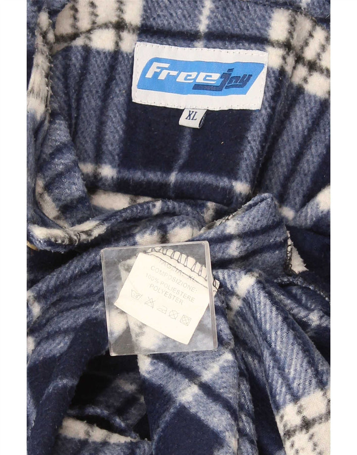 Vintage Mens Flannel Shirt XL Navy Blue Plaid Polyester
