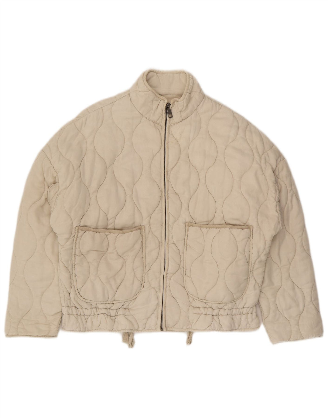Zara Womens Oversized Quilted Jacket UK 10 Small Beige Cotton