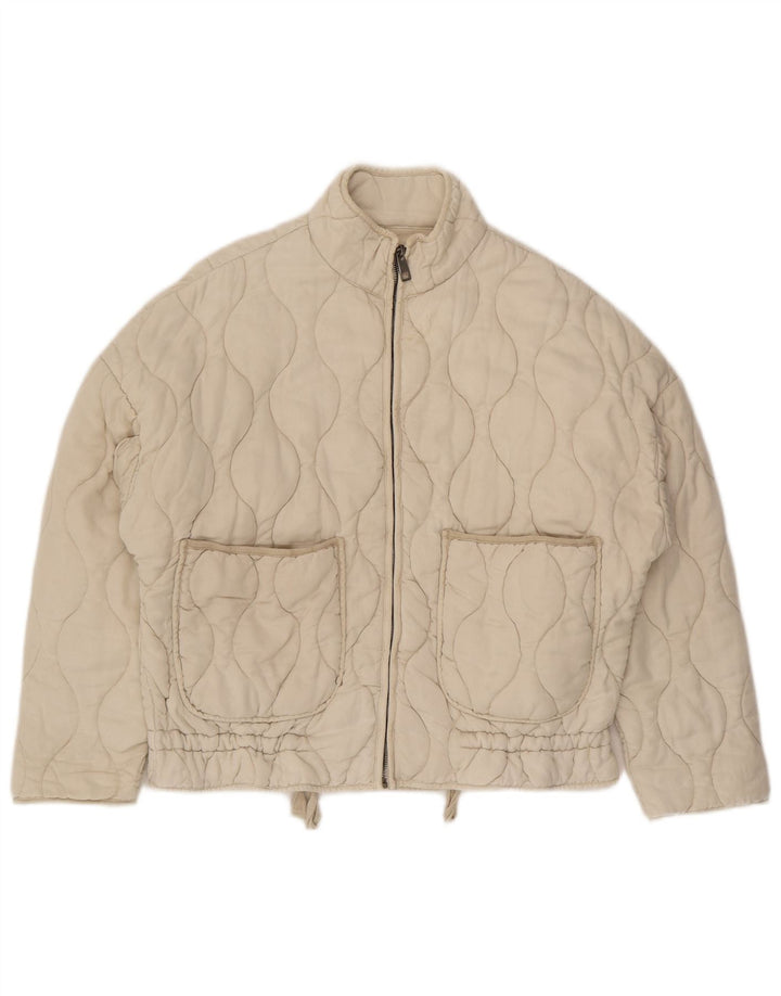 Zara Womens Oversized Quilted Jacket UK 10 Small Beige Cotton