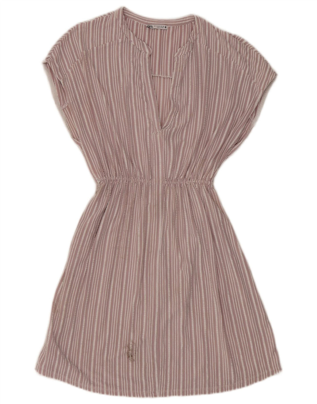 Zara Womens A-Line Dress UK 14 Medium Pink Striped Viscose
