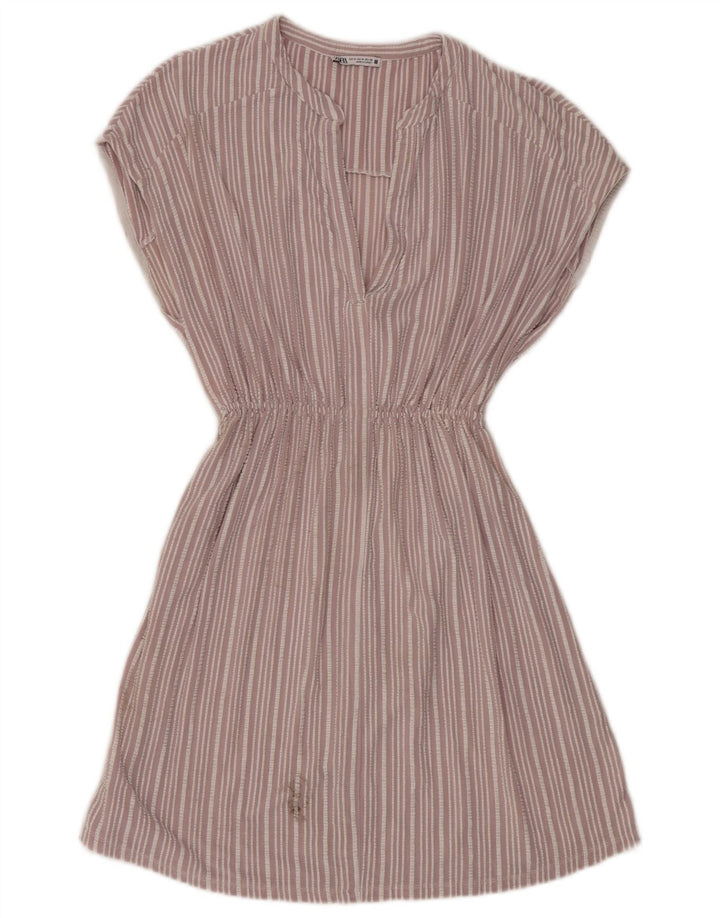 Zara Womens A-Line Dress UK 14 Medium Pink Striped Viscose