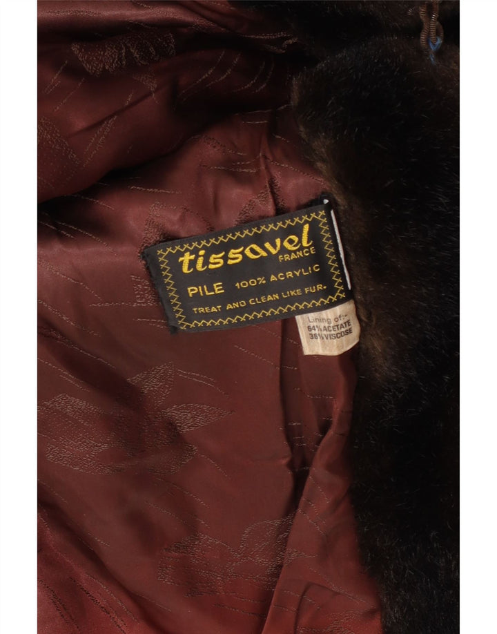 Tissavel Womens Open Faux Fur Jacket UK 14 Medium Brown Acrylic