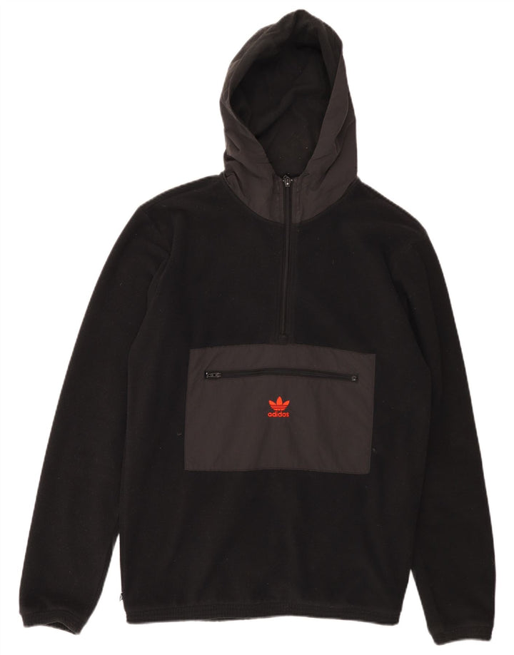 ADIDAS Mens Hooded Zip Neck Fleece Jumper Small Black Colourblock