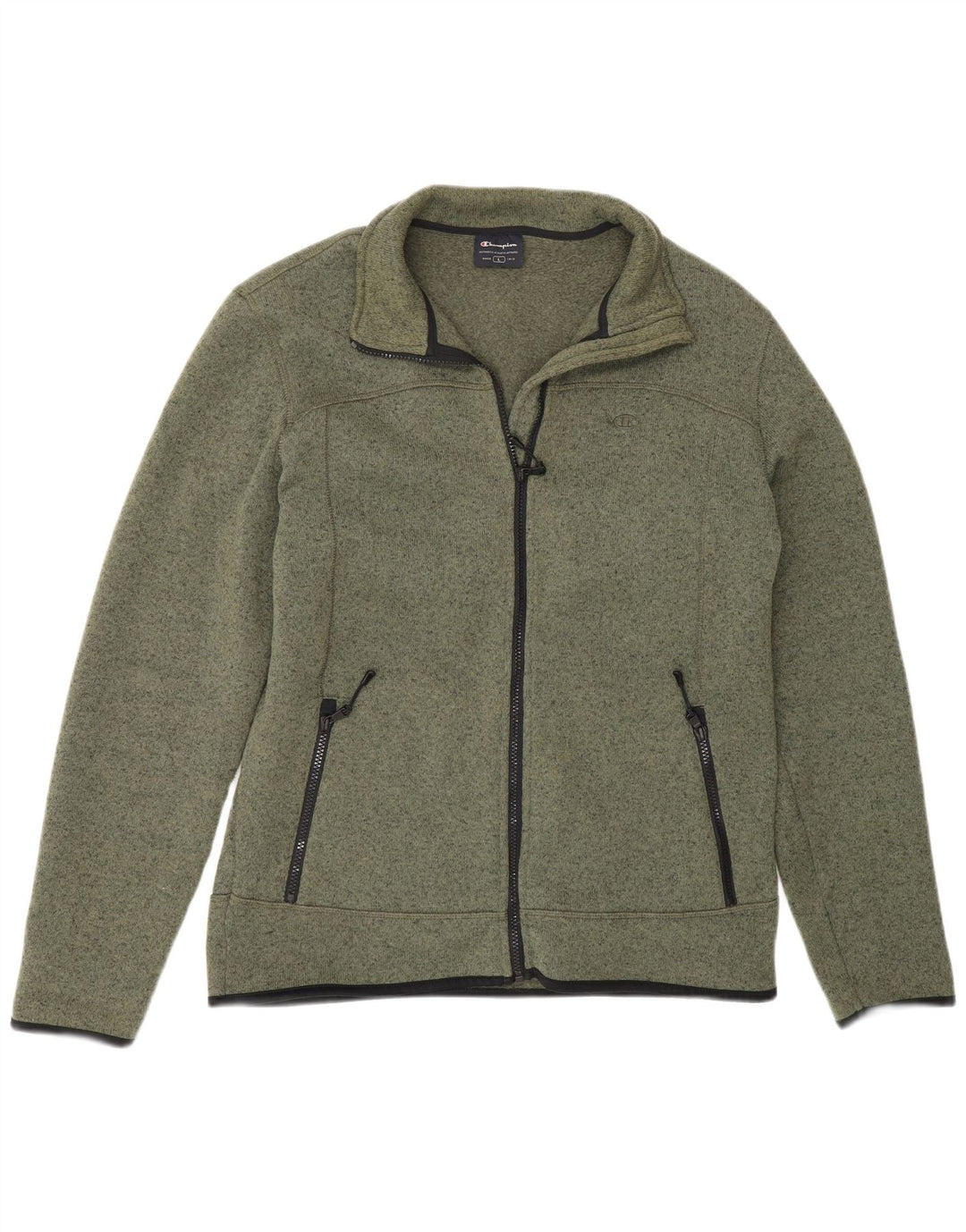 Champion Mens Tracksuit Top Jacket Large Khaki Flecked Polyester