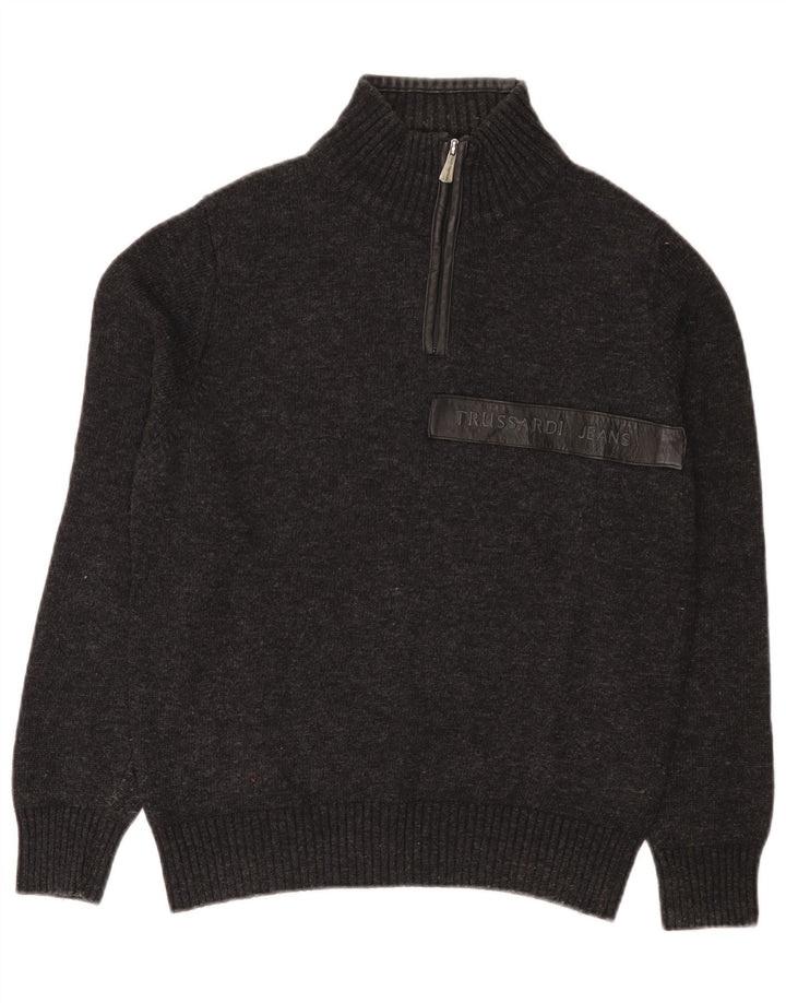 Trussardi Jeans Mens Zip Neck Jumper Sweater Small Grey Wool
