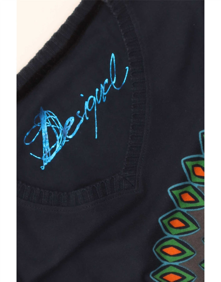 Desigual Womens Graphic Top Long Sleeve UK 12 Medium Navy Blue Geometric