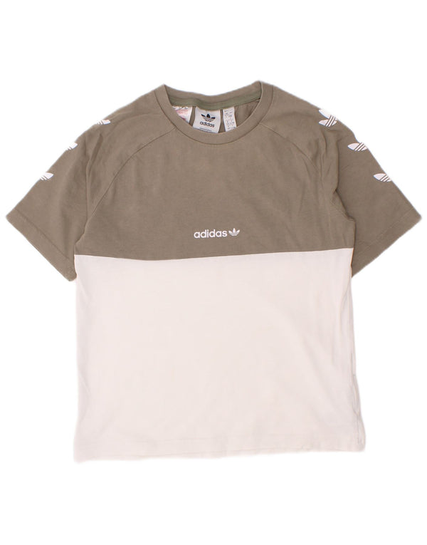 Adidas Boys Graphic T-Shirt Top 6-7 Years White Colourblock Cotton