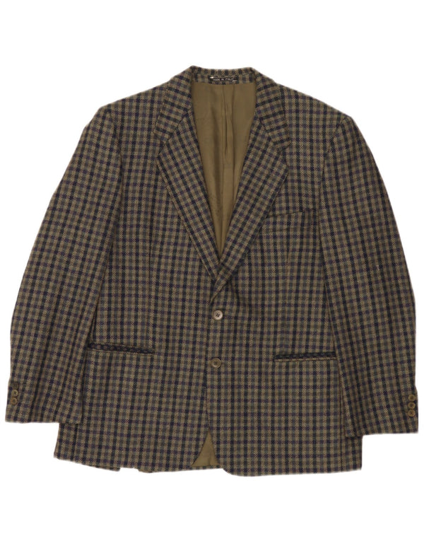 Renato Barbano Mens 2 Button Blazer Jacket IT 54 2XL Khaki Gingham New Wool