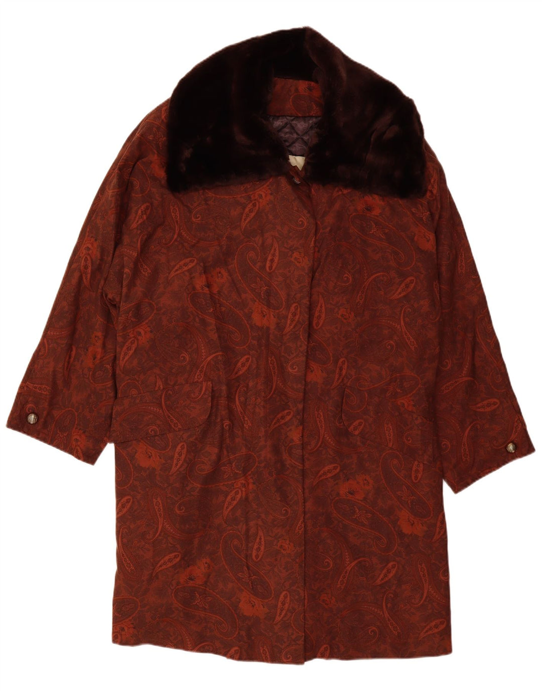 MICHAEL MORTELL Womens Oversized Overcoat UK 12 Medium Brown Paisley