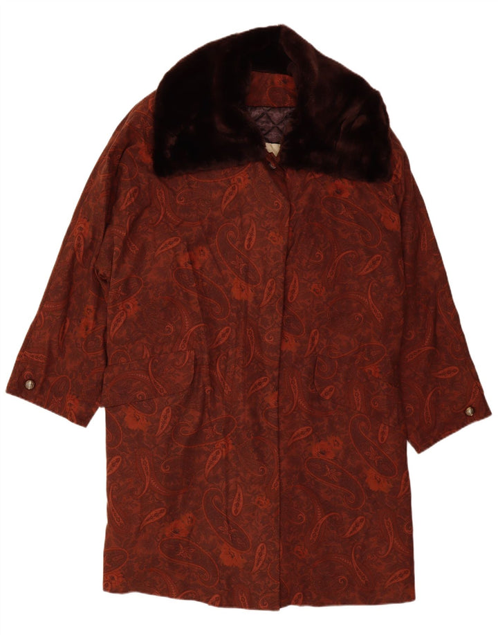 MICHAEL MORTELL Womens Oversized Overcoat UK 12 Medium Brown Paisley