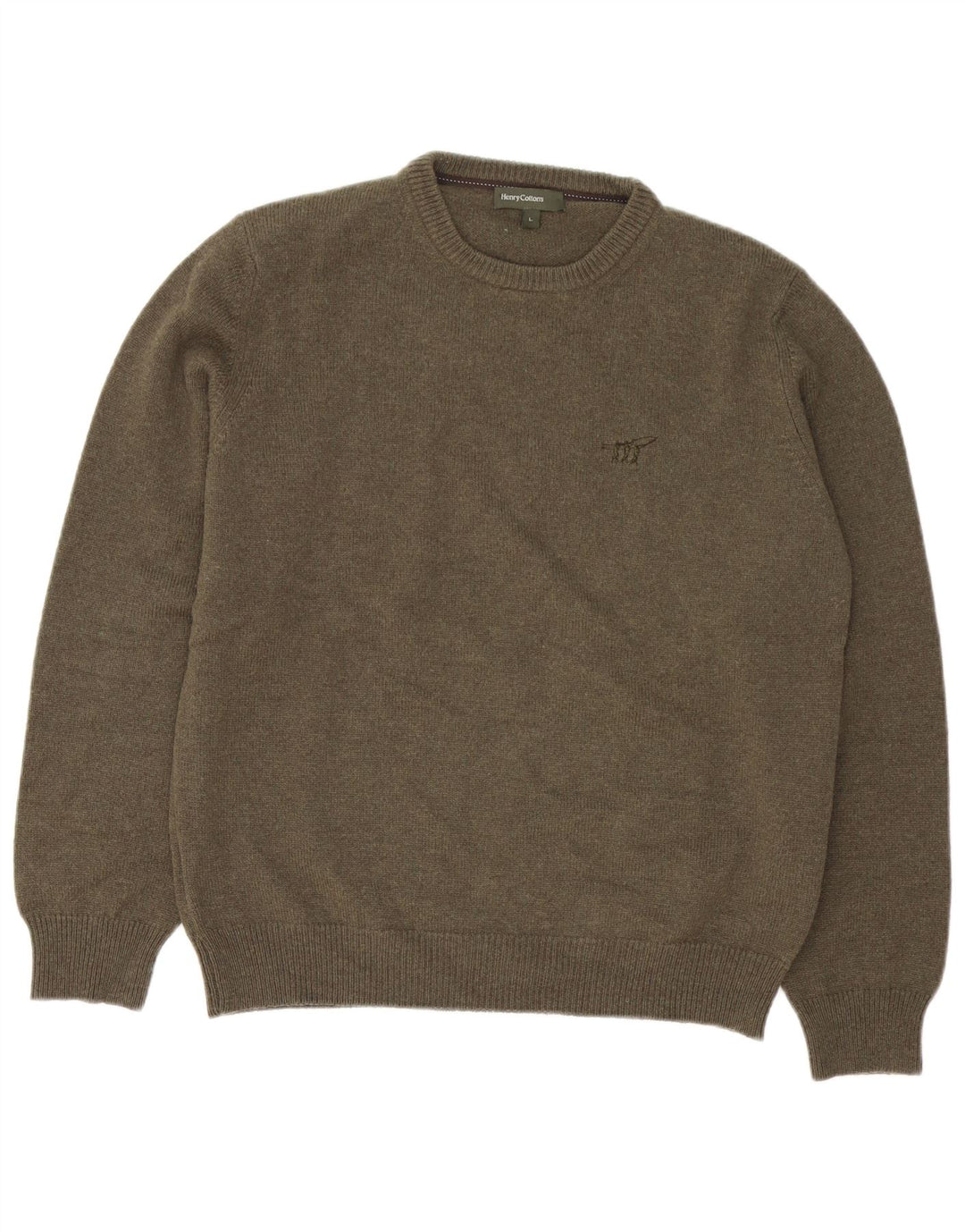 Henry Cottons Mens Crew Neck Jumper Sweater Large Khaki Virgin Wool