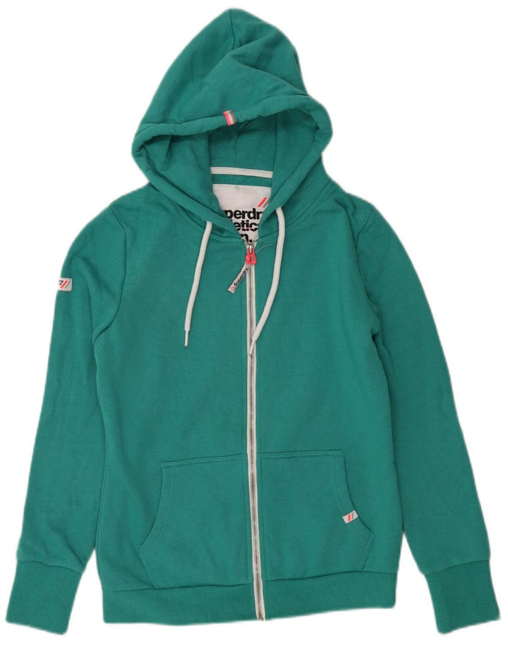 SUPERDRY Womens Zip Hoodie Sweater UK 12 Medium Green Cotton