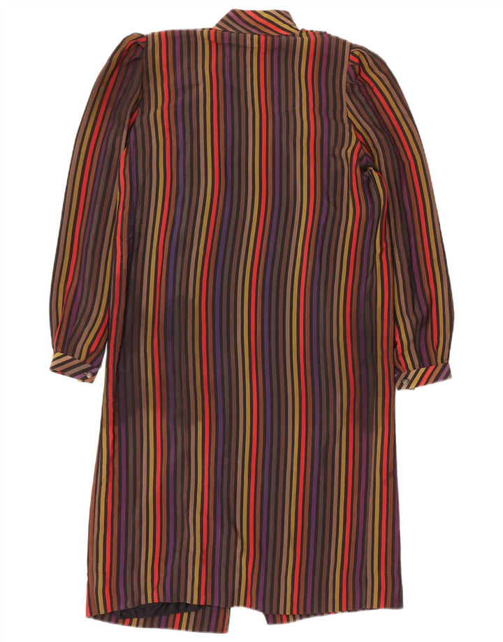 Vintage Womens Long Sleeve Shift Dress UK 12 Medium Multicoloured Striped
