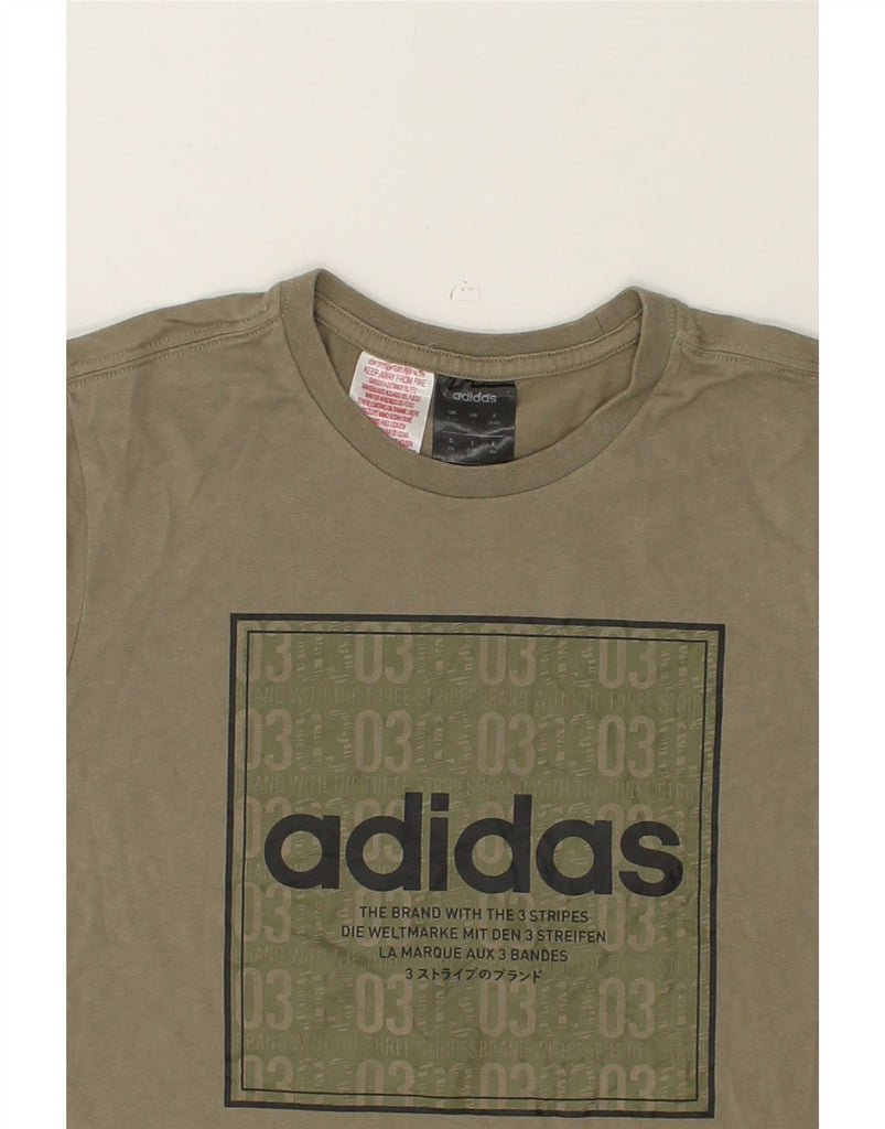 ADIDAS Boys Graphic T-Shirt Top 13-14 Years Large Khaki Cotton | Vintage Adidas | Thrift | Second-Hand Adidas | Used Clothing | Messina Hembry 