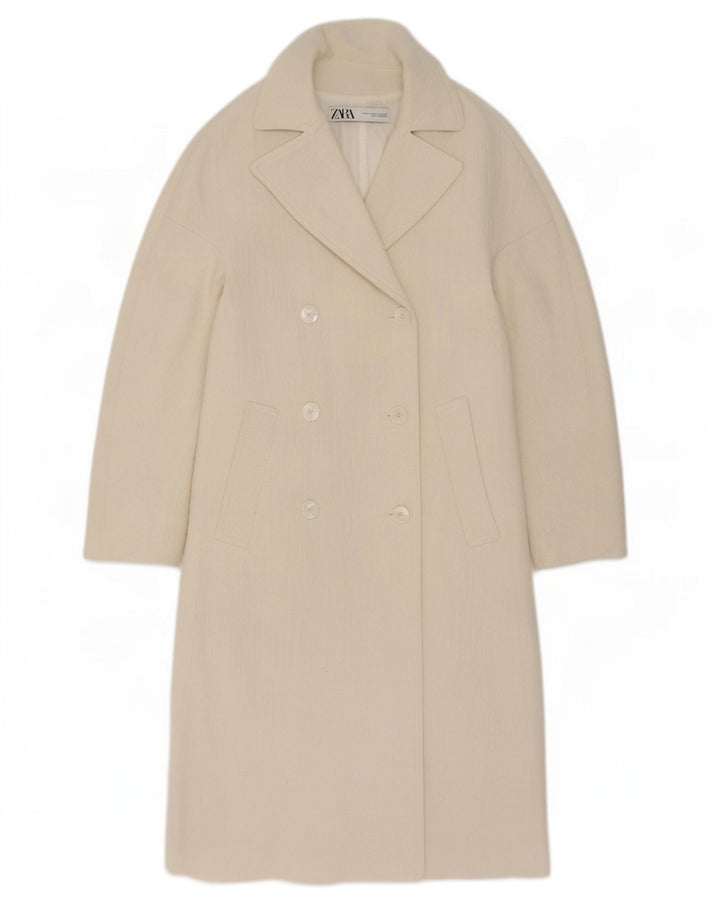 Zara Womens Double Breasted Coat UK 14 Medium White Viscose