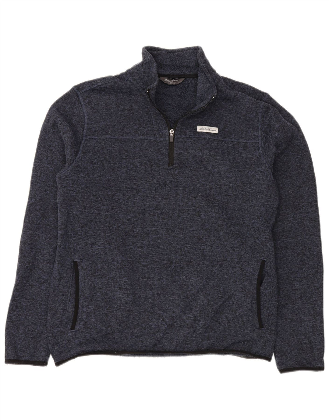 EDDIE BAUER Mens Zip Neck Sweatshirt Jumper Large Navy Blue Polyester