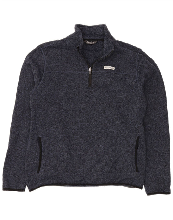 EDDIE BAUER Mens Zip Neck Sweatshirt Jumper Large Navy Blue Polyester
