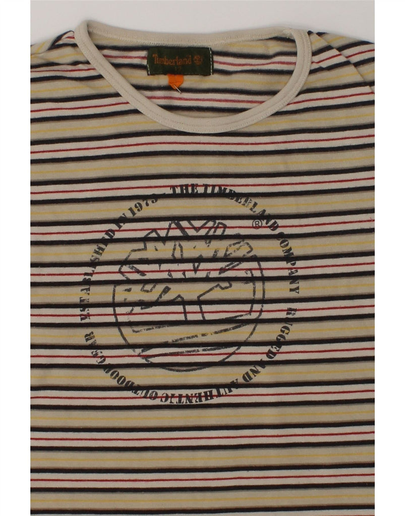 TIMBERLAND Girls Graphic T-Shirt Top 11-12 Years Beige Striped Cotton | Vintage Timberland | Thrift | Second-Hand Timberland | Used Clothing | Messina Hembry 