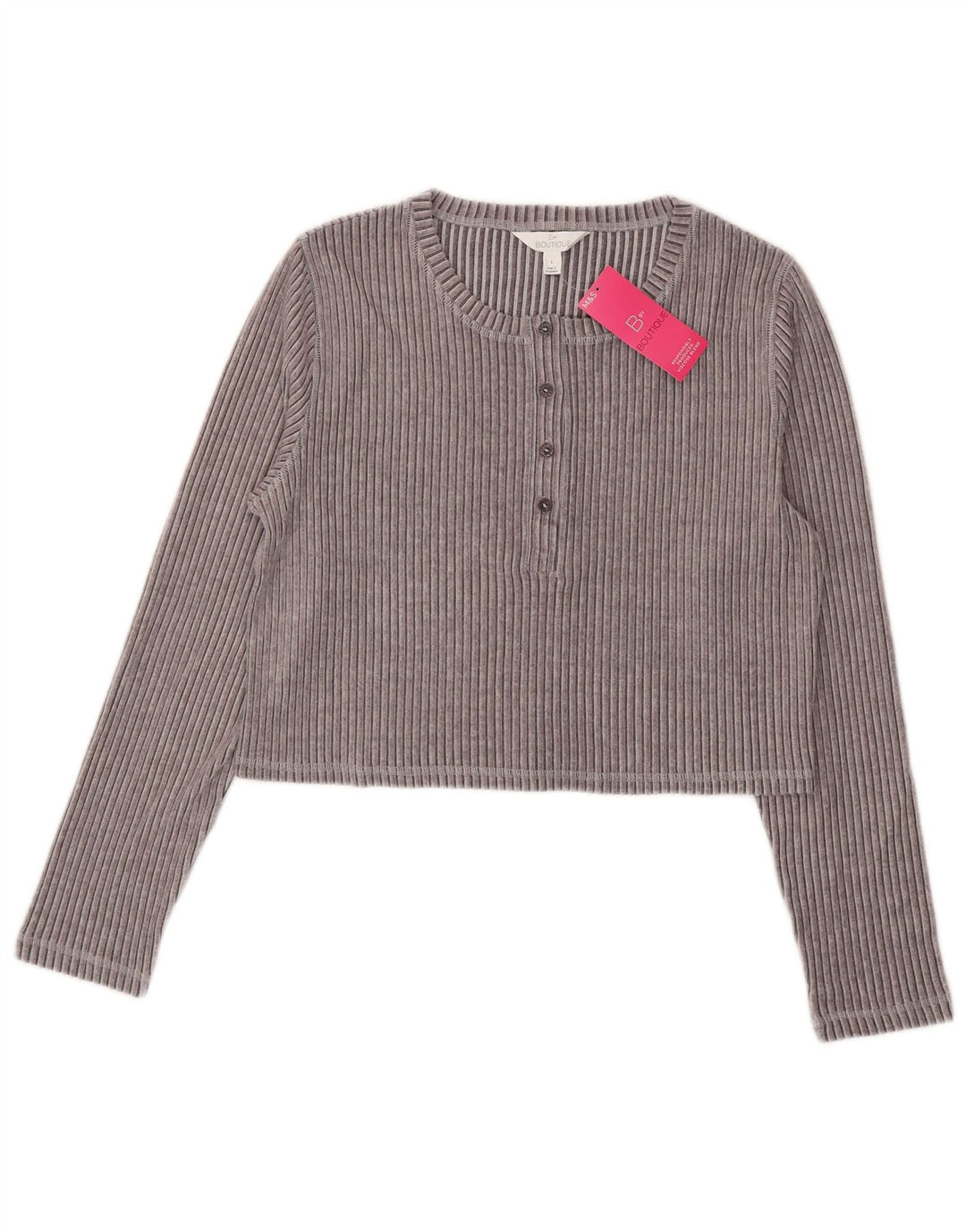 Marks & Spencer Womens Crop Top Long Sleeve UK 16 Large Grey Viscose