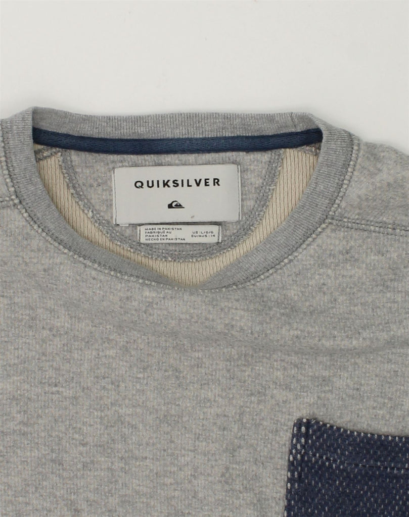 QUIKSILVER Boys Sweatshirt Jumper 13-14 Years Large  Grey Cotton | Vintage Quiksilver | Thrift | Second-Hand Quiksilver | Used Clothing | Messina Hembry 